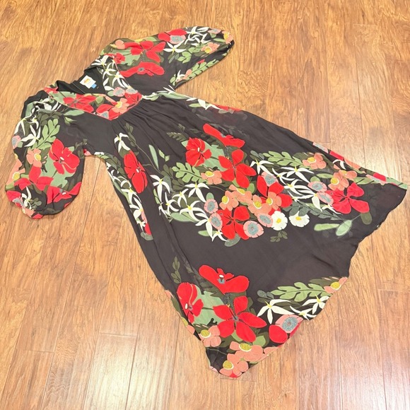 Farm Rio Anthropologie Floral Maxi Dress Black Red VNeck Long Sleeve Small Boho - Picture 10 of 16